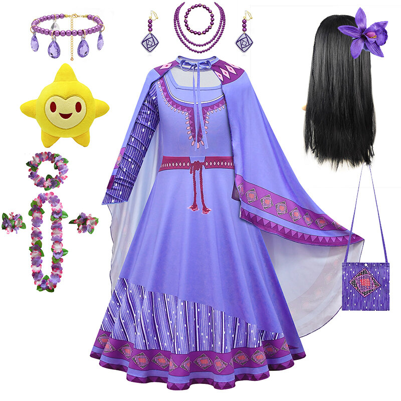 Disfraz de princesa Asha de Disney para niños y niñas, vestido de fiesta de cumpleaños, Carnaval, Cosplay, 2-10T