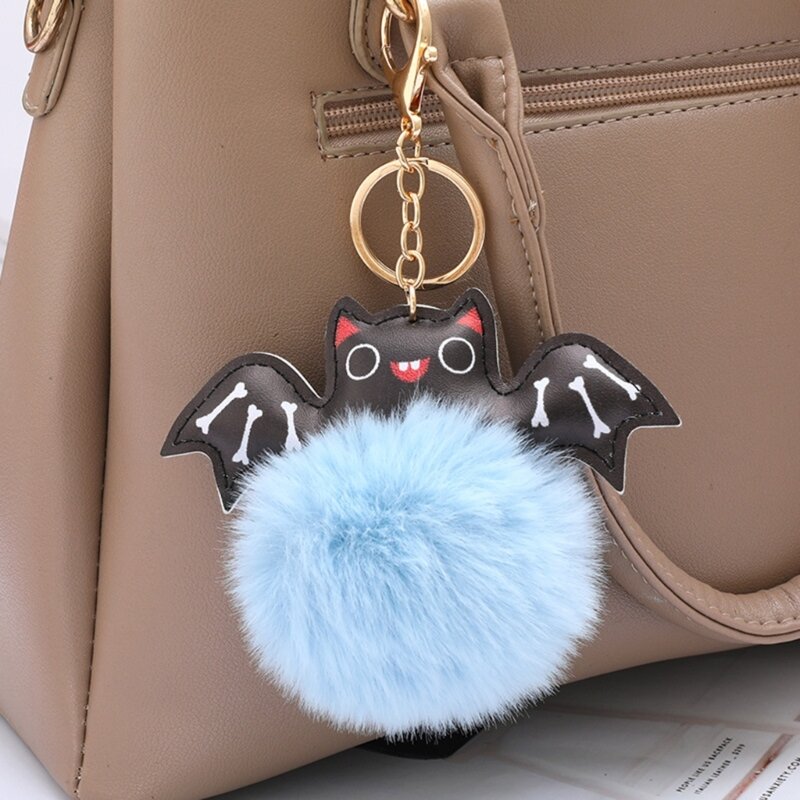 Halloween Bat Keychain Plush Ball Keyring Keychain Charm Accessories Handbag Pendant Halloween Party Favor Supplies