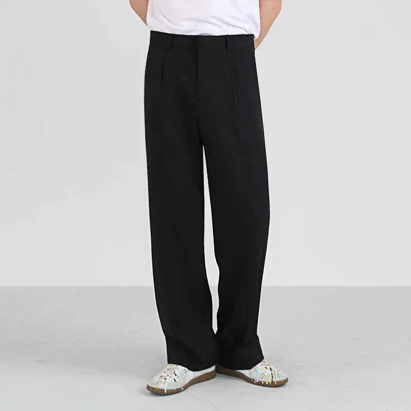 Celana panjang katun ukuran besar, celana panjang katun warna polos kasual Mode Korea longgar lurus sederhana Harajuku musim panas untuk pria