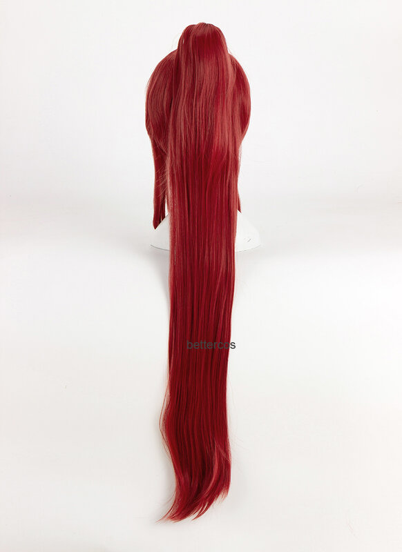 شعر مستعار إرزا سكارليت ، أحمر طويل ، مقاوم للحرارة ، شعر صناعي ، شعر مستعار بالإضافة إلى قبعة شعر مستعار ، نبيذ