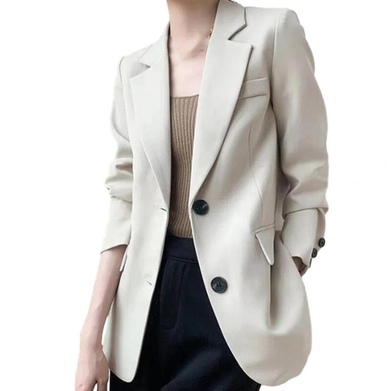 Manteau d'affaires anti-rides à simple boutonnage pour femme, manteau imbibé pour femme, manteau de bureau monochrome, col rabattu, trajet au bureau