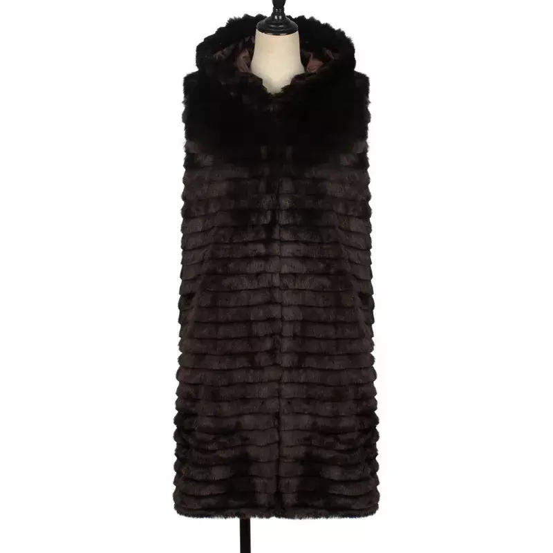Artificial Fur Vest Women's Imitation Rabbit Fur Vest Autumn and Winter Casual Fashion Imitation Fur Hooded Long Vest