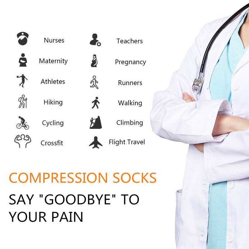 3/6/7 Pairs/Pack Compression Socks Women Nurse Socks Knee High 20-30 MmHg Edema Diabetes Varicose Veins Running Sports Stocking