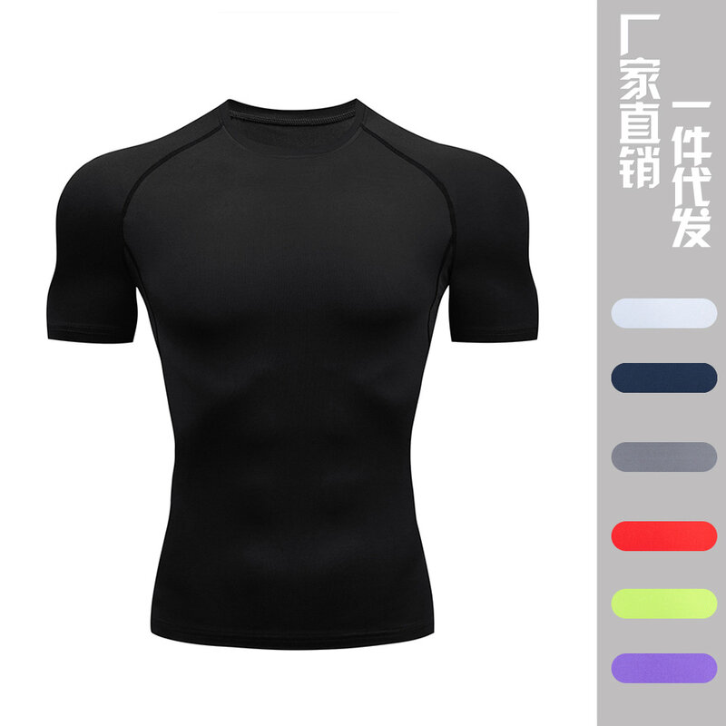 Мужская компрессионная футболка для бега, облегающая футболка с коротким рукавом для фитнеса, тренировочные футболки для бега, спортивная одежда для спортзала, быстросохнущая Рашгард