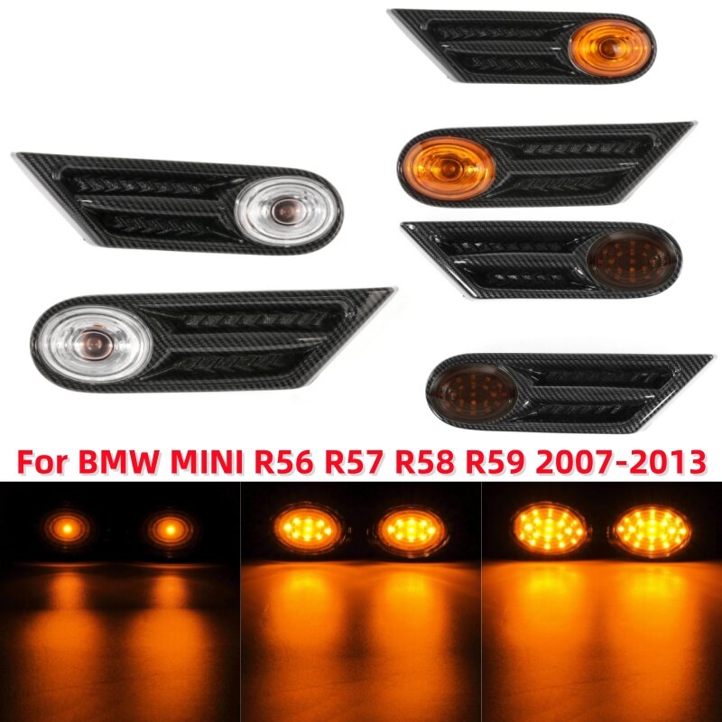 Lampu sein LED, lampu penanda samping LED mengalir mobil, lampu sein untuk BMW MINI R56 R57 R58 R59 2007-2013, 2 buah/set