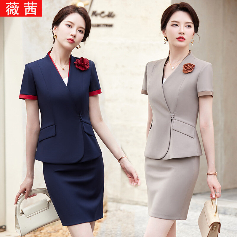 Business Suit Women's Spring and Summer 2023 Temperament Hotel Front Desk Reception Building Sales Department Workwear Beauty Sa