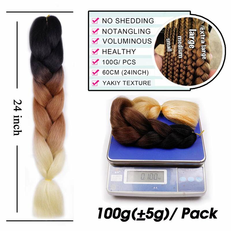 Синтетические плетеные волосы, предварительно растягивающиеся Джамбо плетеные волосы для наращивания, 24 дюйма, 100 г, волосы Kanekalon для африканских косичек