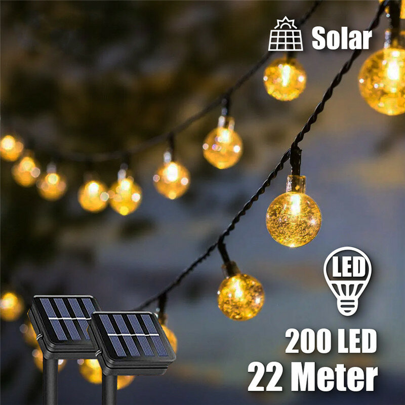 스트링 태양광 200 LED 요정 조명, 야외 정원 웨딩 장식 램프, 22M IP65 방수 화환 크리스마스 조명