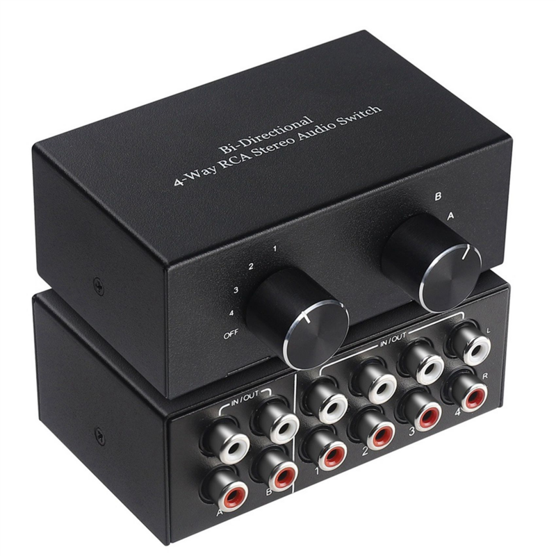 Двунаправленный 4-полосный стерео аудиопереключатель RCA L/R, звуковой канал, аудиопереключатель, 2 в 4 выхода или 4 в 2 выхода, аудиоразветвитель