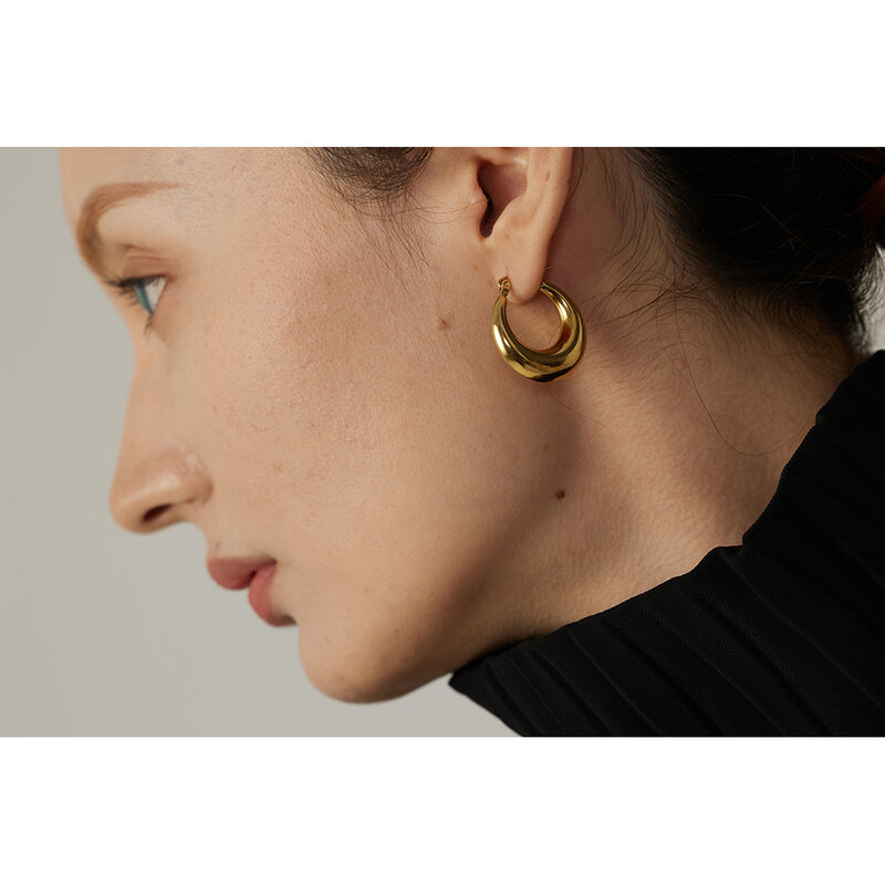 Yhpup-pendientes de aro geométricos de acero inoxidable para mujer, joyería de moda con textura de Metal, 18 K, accesorios dorados