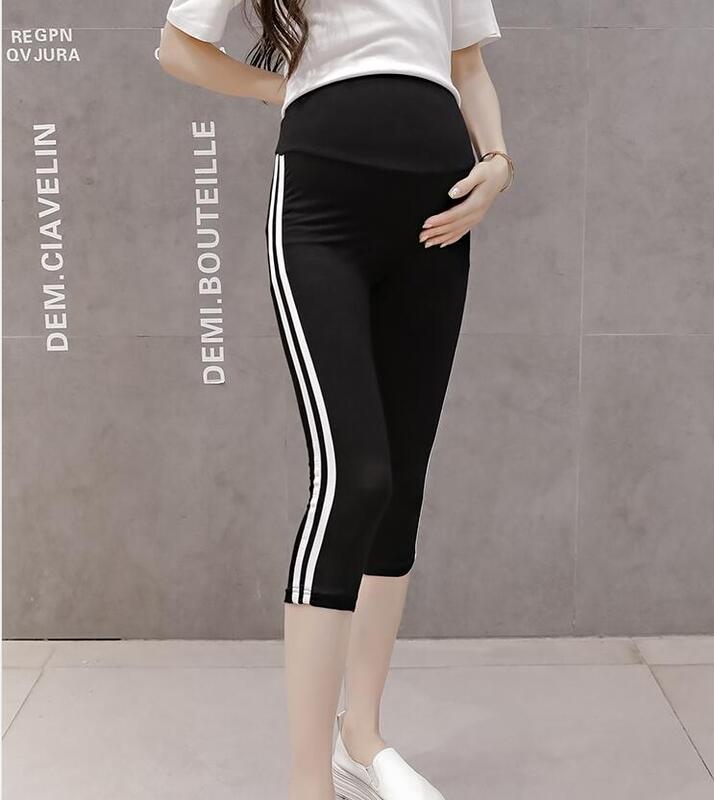 Ropa de maternidad de buena calidad para mujer embarazada, pantalones cortos deportivos con estampado de letras, mallas 100% de algodón a rayas