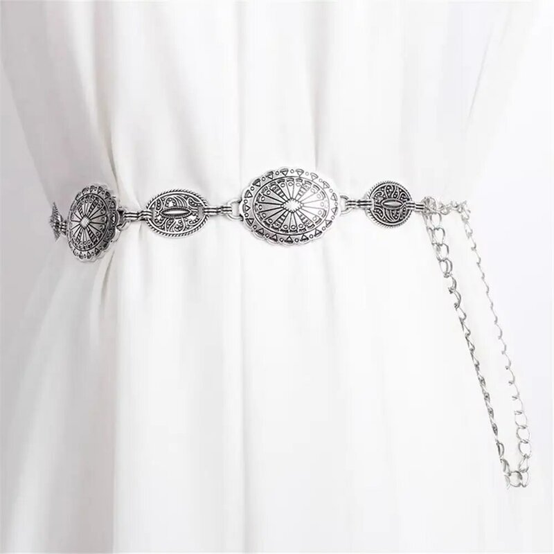 Skinny Metal Waist Chain Belt Retro Gold/Silver Boho Western Cowgirl Belts Adjustable Decorated Waist Belt Women