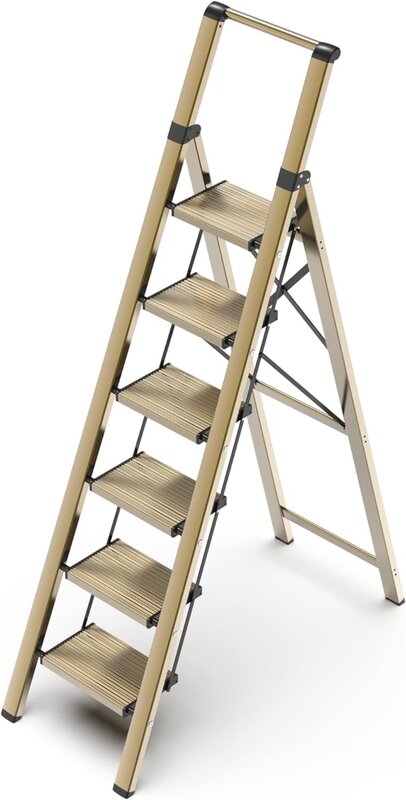 Gogegem-アルミニウム製折りたたみスツール,6ステップはしご,滑り止め,頑丈,ワイドペダル,ポータブル,軽量
