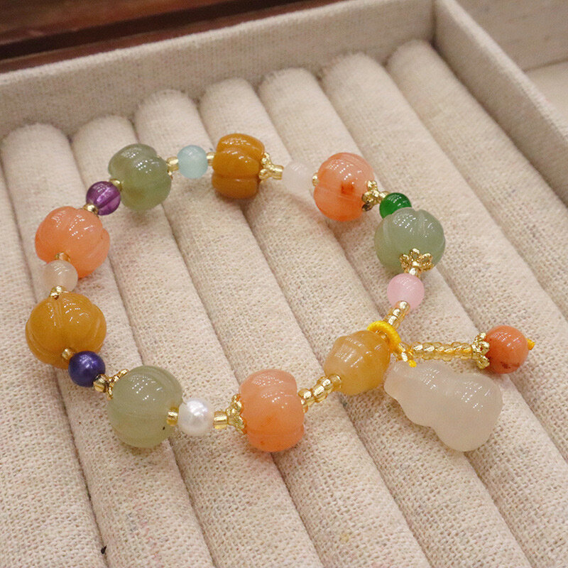 Jade Bracelet For Women Ethnic Natural Stone Beads Joint Pendant Fashion String Wristband