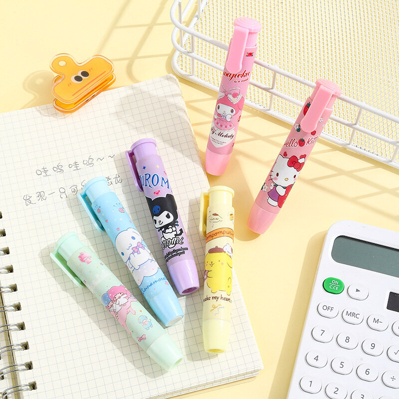 Sanrio-goma de borrar Kawaii Mymelody Kuromi Cinnamoroll, borrador de prensa de dibujos animados para estudiantes, papelería creativa para niños