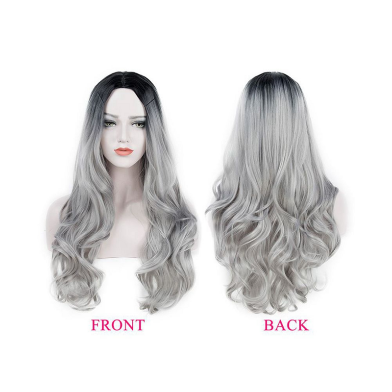 Natural Full Wigs Hair Long Wavy Synthetic Heat Resistant Ombre Wig for Women & Girls Cosplay Party Costume