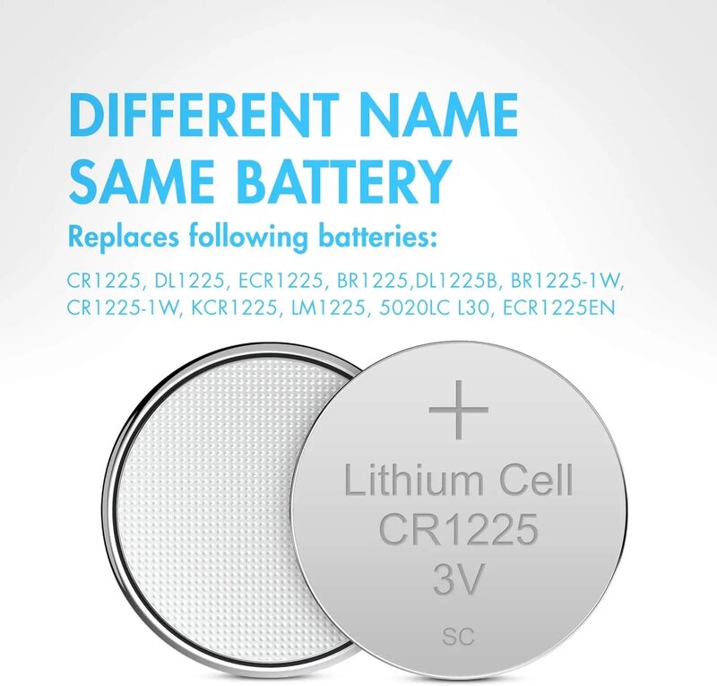 Bateria de lítio CR1225 para calculadora, relógio, chave do carro, 3V, Bulk, compatível com DL1225, BR1225, KL1225, L1225, ECR1225, 2-50pcs