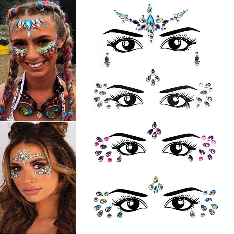 3D Strass helle Gesicht Aufkleber für Festival Glitter Make-up Schmuck Aufkleber auf Gesicht Kristalle Edelsteine Juwelen Diamanten Dekoration