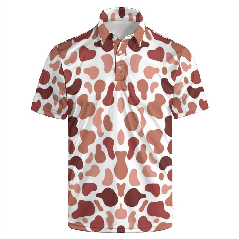 Polo Shirts Men'S Fashion 3d Saw Puzzle Printed Men'S Clothing Summer Casual Short Sleeved Street Leopard Tops Button Shirt