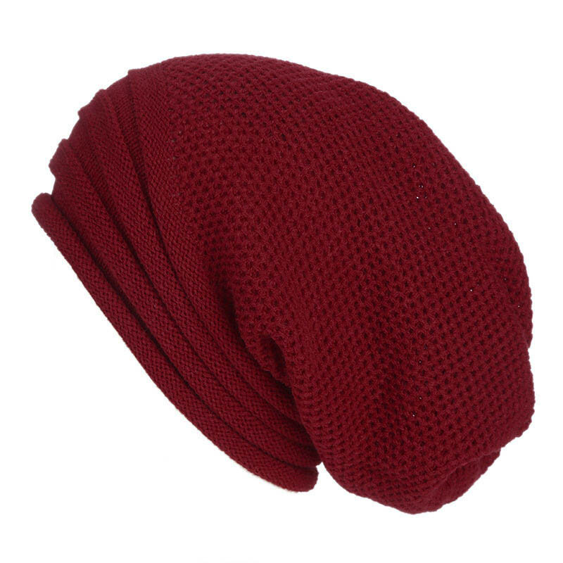 Topi Beanie longgar untuk pria wanita, topi rajut hangat bahan wol ukuran besar untuk musim dingin pria wanita