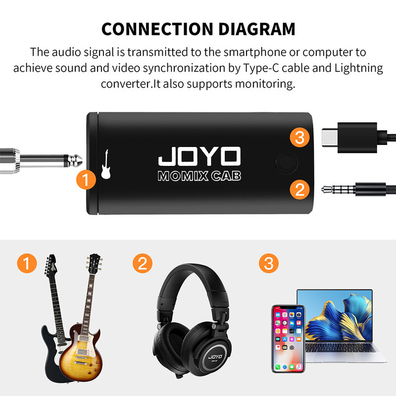 JOYO-Mini Mixer De Áudio Portátil, MOMIX CAB, USB Placa De Som, Guitarra, Fone De Ouvido, Gravação, Live Streaming, Plug and Play