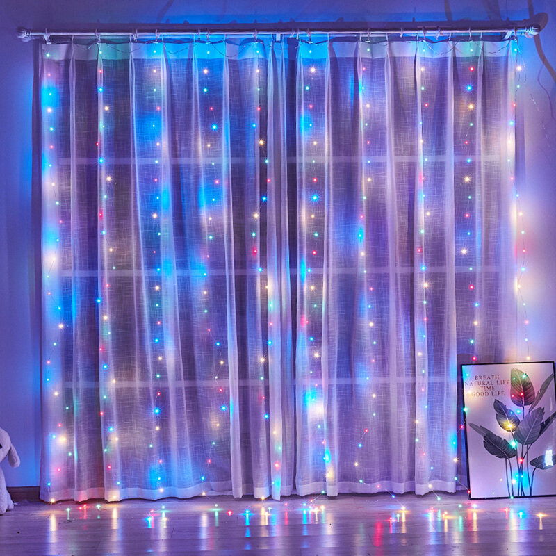 LED Christmas Curtain Lights com controle remoto, 8 modos, feriado, casamento, luzes de fadas, festival, decoração