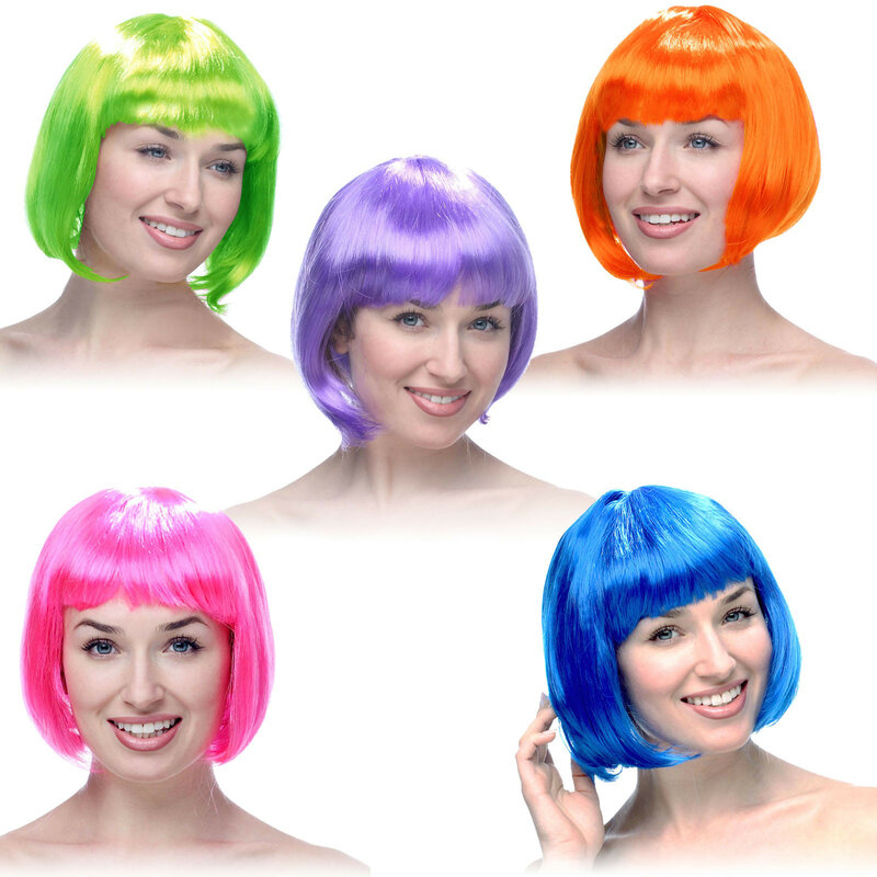 Женский парик с короткими волосами Боб, прямые челки для косплея, яркие аксессуары для волос 5 цветов, модный карнавальный бордовый парик