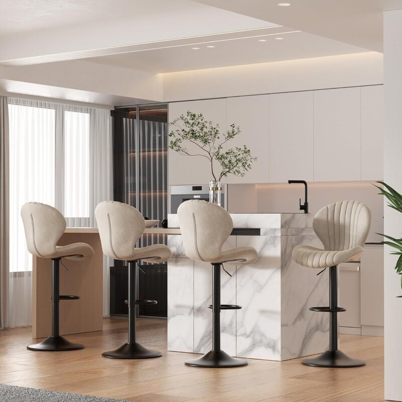 Stołki barowe zestaw 4 nowoczesnych krzesła barowe obrotowych, wysokość borety z wysokim oparciem, łatwy montaż na drążek przez 3-5 minut