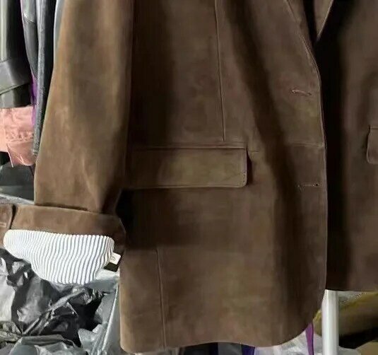 여성용 진짜 소가죽 재킷, 레트로 스웨이드 소가죽 세트 E91, 2023 가을 및 겨울 신상