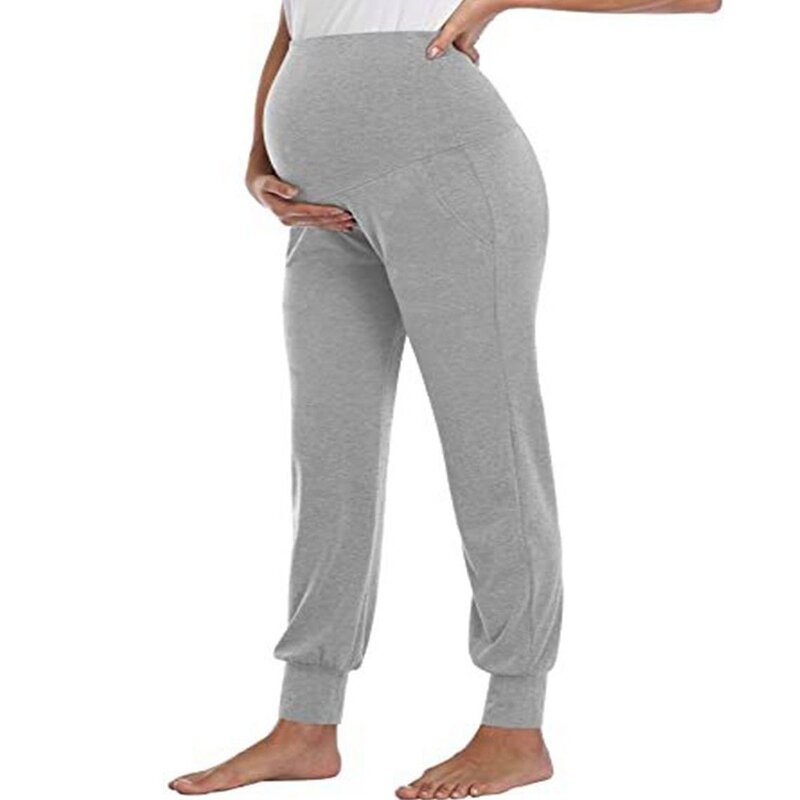 กางเกงขายาวทรงหลวมสำหรับแฟชั่นสำหรับผู้หญิงตั้งครรภ์กางเกงออกกำลังแบบลำลองสีพื้นสำหรับกางเกงคุณแม่