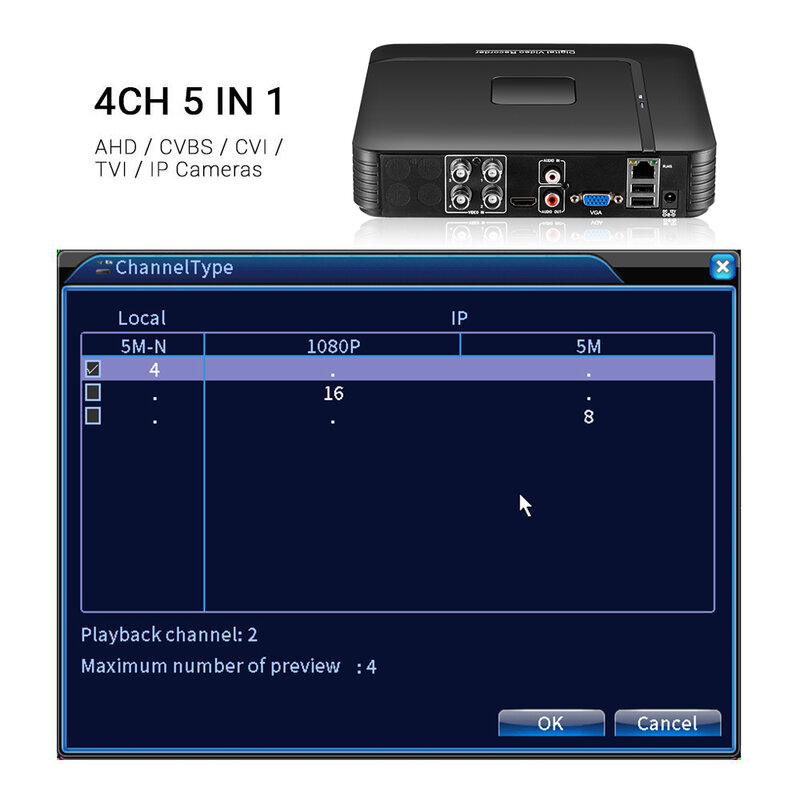 HAMROL 4CH Mini AHD DVR 5in1 AHD TVI CVI CVBS untuk 5MP 4K IP Kamera Hybrid Digital Video Recorder 8CH Kit Sistem Keamanan