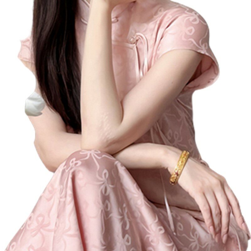 Gaun Cheongsam pendek untuk wanita, gaun Cheongsam merah muda elegan bergaya Tiongkok baru yang indah untuk wanita