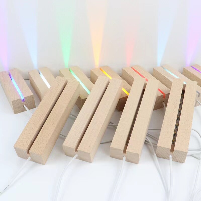 Lighting Accessories 5mm Led Light Base Wood Display Stand Warm White RGB Lights with USB Cable for Acrylic Resin Table Lamp DIY