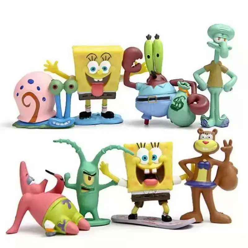 Nowy zestaw zabawek SpongeBob Action Figures Fish Tank Decoration Anime Aquarium Doll Decor Cartoon Pineapple House Crab King Decoration