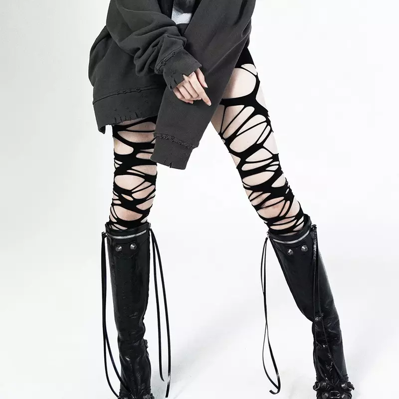 Calze Sexy perforate da donna Halloween Gothic Black Punk strappate Strap Y2k collant strappati calze da festa intimo collant