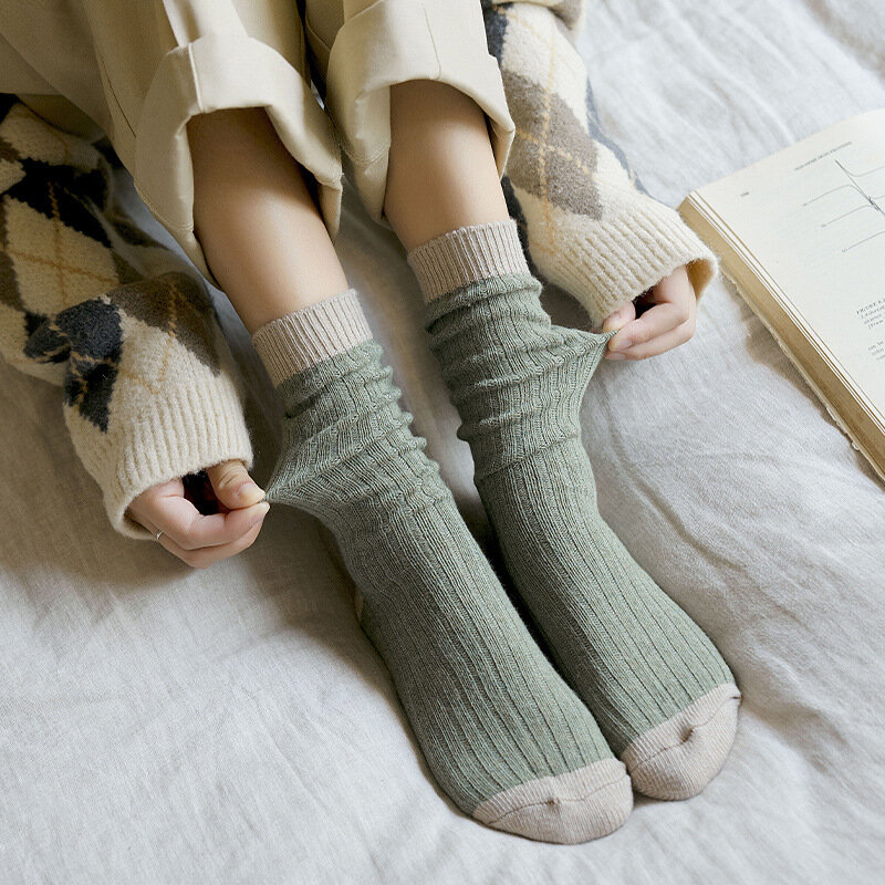 Woman Thick Short Socks Organic Cotton Girl Loose Breathable Vintage Young Casual Striped Harajuku Warm Socks High Quality