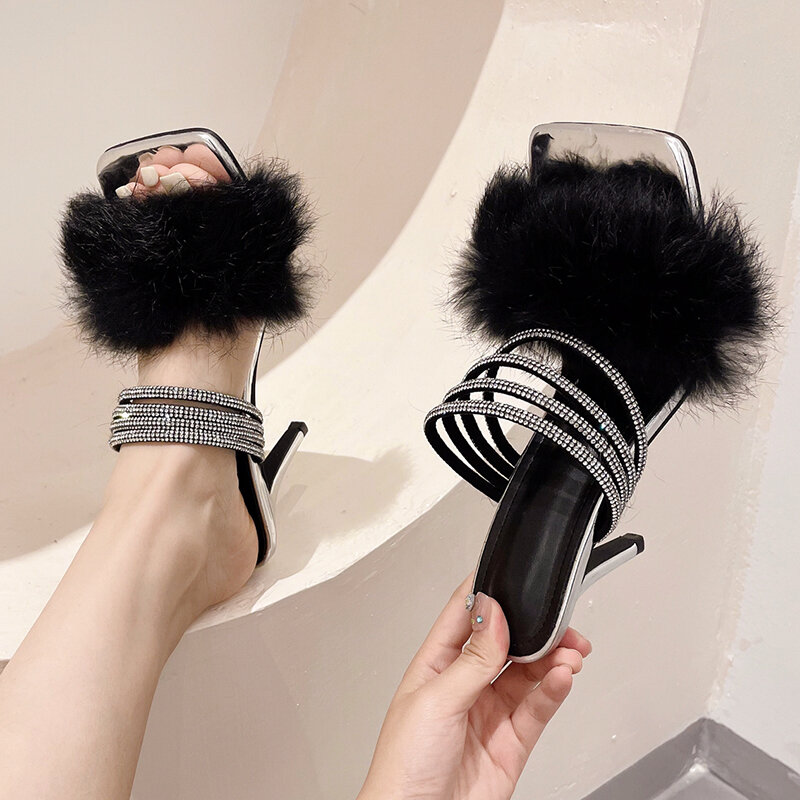 ZOOKERLIN-Sandalias de tacón alto con correa de diamantes de imitación para mujer, zapatos de fiesta de verano, deslizantes huecos