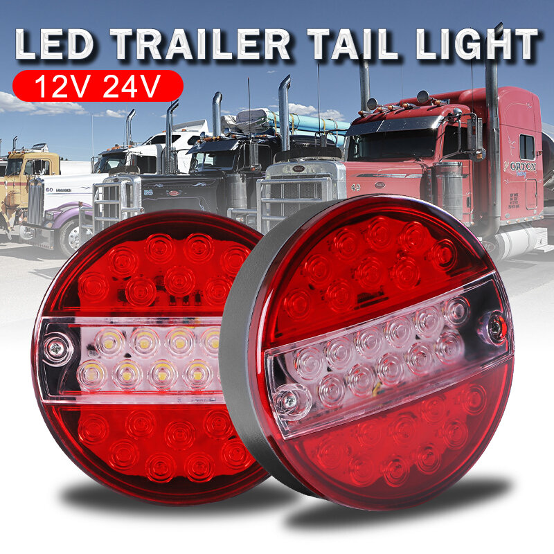 Round LED Tail Brake Light 12V 24V Turn Lamp 5.5 Inch Rear Bumper Hamburger Taillight For Cargo Van Truck Pickup Offroad Bus RV