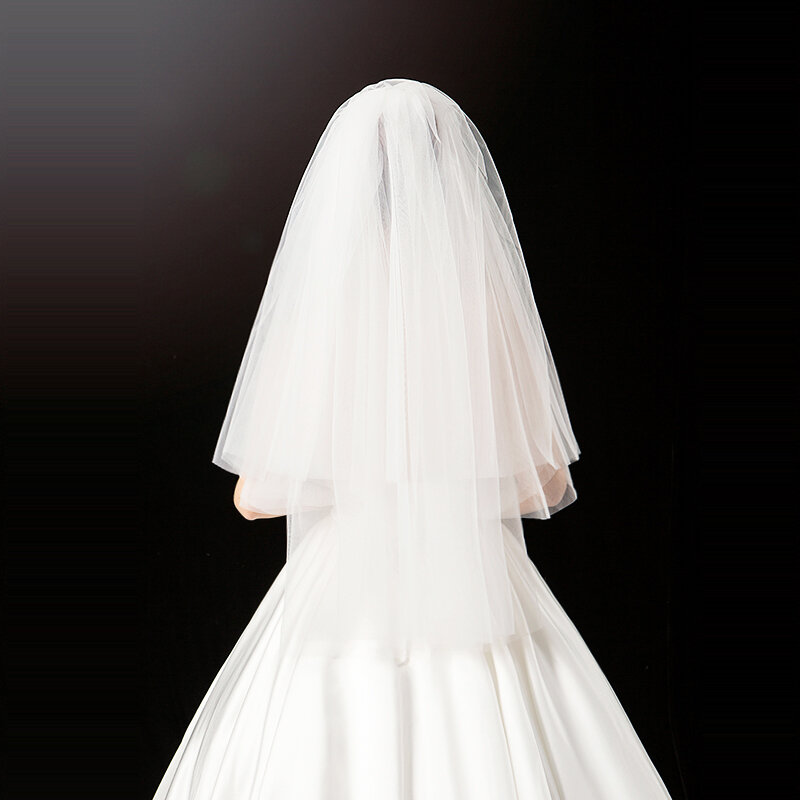أنيقة قصيرة الزفاف الحجاب الزفاف طبقتين 75 سنتيمتر 2T مع المعادن كومب الأبيض للحزب 2021 وصول جديد
