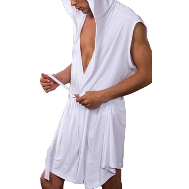 Breathable Men Pajamas Wedding Sleeveless White/Gray/Brown Icy Silky Milk Silk Pajamas Bathrobes Casual Fashion