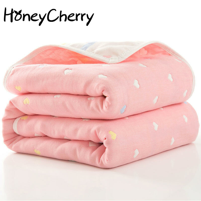 HoneyCherry ทารกฤดูร้อนบางผ้านวมเด็กแรกเกิดผ้าพันคอเด็ก6ชั้นผ้าเช็ดตัวเด็กผ้าห่มเด็ก (ขนาด80*80)