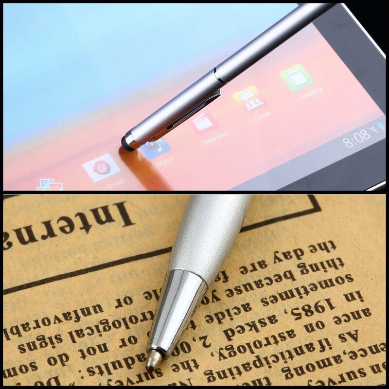 Penna stilo universale 2 in 1 Touch Screen capacitivo Clip-On penna a sfera scrittura a mano Touch Pen per Tablet iPad telefono cellulare 1Pc