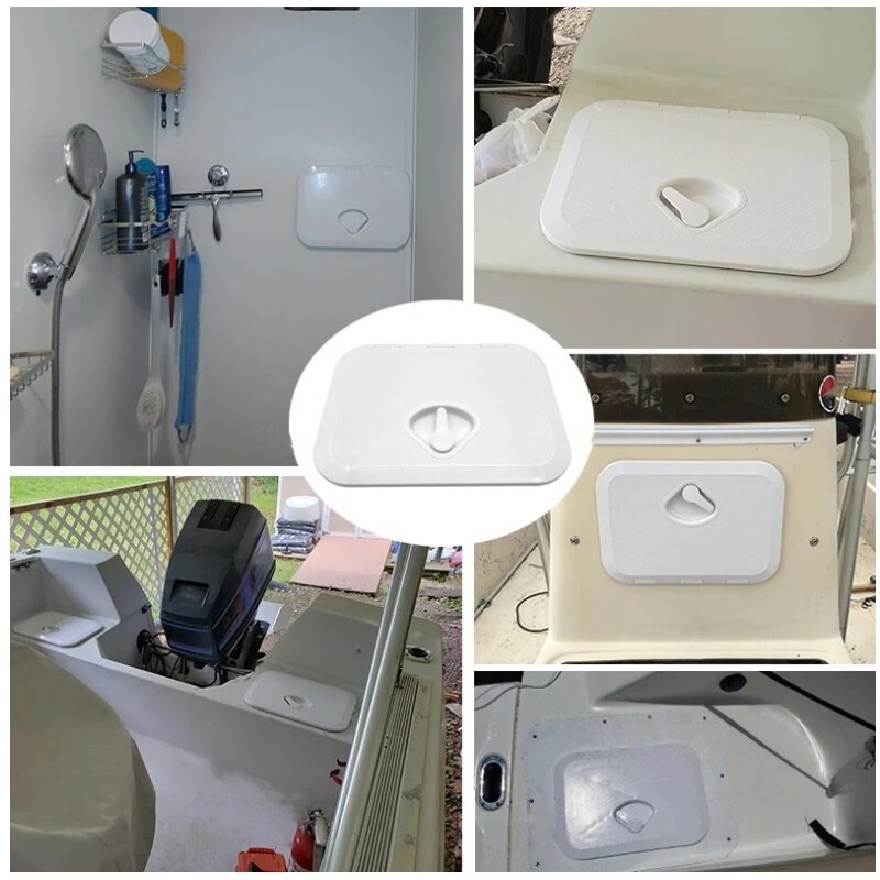 White Plastic ABS Deck Plate Cover Hatch Boat Deck Access Hatch Square Handle Hatch Pull Out Marine Accessories