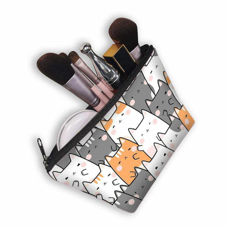 Kawaii gatinho cosméticos sacos gato dos desenhos animados saco de cosméticos pequena embreagem bolsa de maquiagem feminina senhora bolsas batom caso cosmético