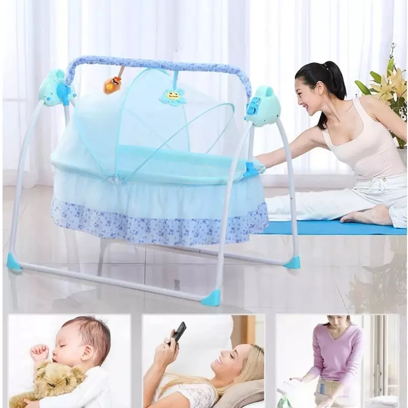 2023 tempat tidur ayunan otomatis bayi, keranjang tidur ayun listrik kursi goyang dengan Remote kontrol 0-36 bulan