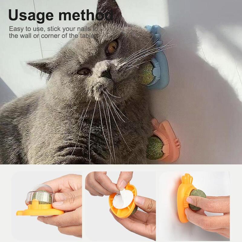 Bola Catnip dinding menempel di bola mainan kucing bola Mint pencernaan menghilangkan bola rambut kucing untuk makanan ringan rumput alami Hea D7E6