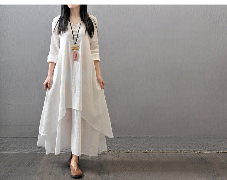 2023 New Elegant Cotton Linen Dresses for Women  Style Casual Dress Plus Size Loose Long Sleeve Robe Club Outfits