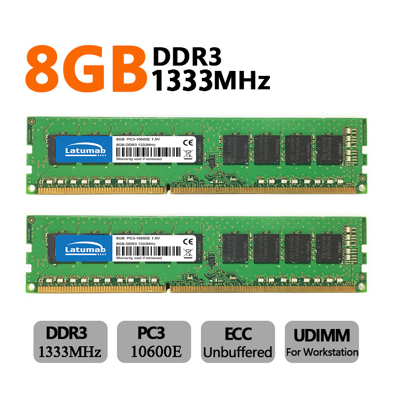Memoria RAM DDR3 DDR3L 8GB 16GB 32GB 1333 1600 1866MHz Workstation Memori 240Pin ECC UDIMM PC3-14900E 12800E 1.35V 1.5V ECC RAM