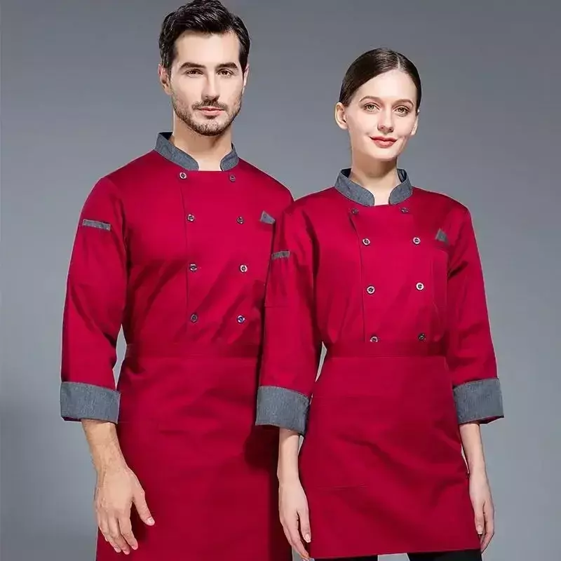 Uniforme de cocinero para mujer, ropa de trabajo, chaqueta de manga, abrigo de camarero, Camiseta larga negra, restaurante, Baker, Hotel, logotipo de Chef