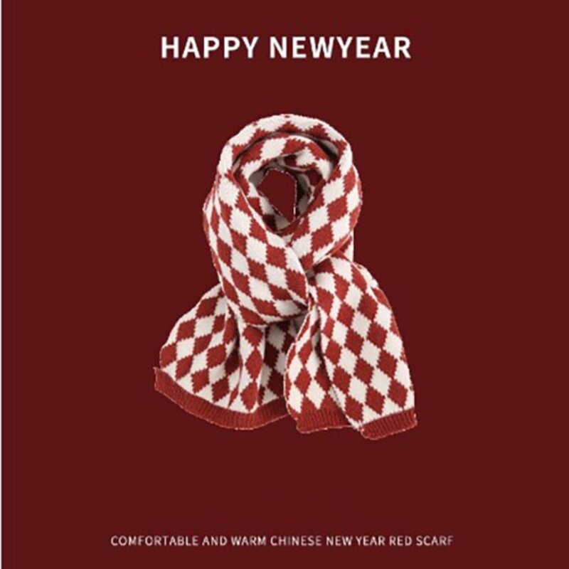 Wool New Style Big Red Knitted Durable Breathable Soft Warm Scarf Warm Student Versatile Wool Trendy Scarf